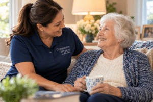 A family shares heartfelt gratitude for compassionate care at home.